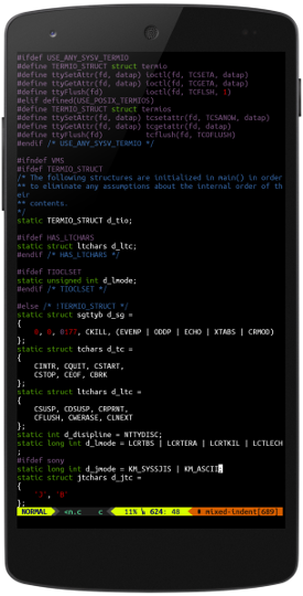 Termux running VIM as seen on the office webpage